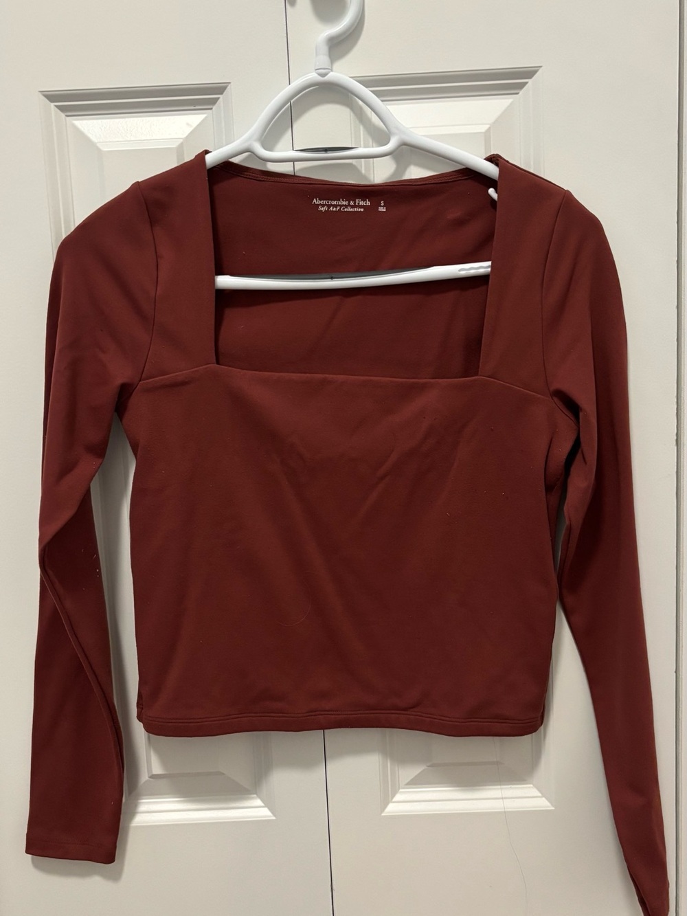 Abercrombie & Fitch Women's Square Neck Long Sleeve Top - Brick